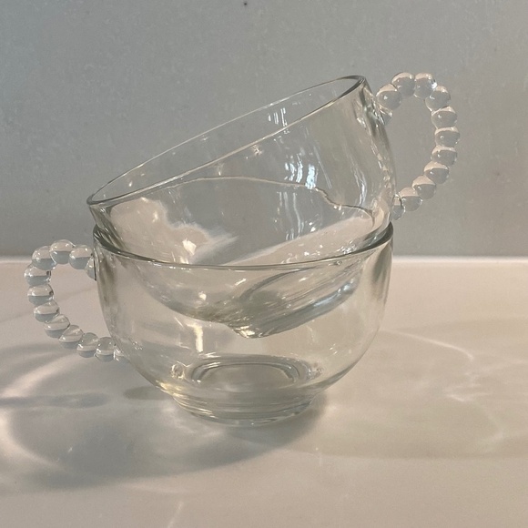 BUBBLE HANDLE TEA CUPS - Clear glass tea cups set of two (2) - Picture 1 of 7